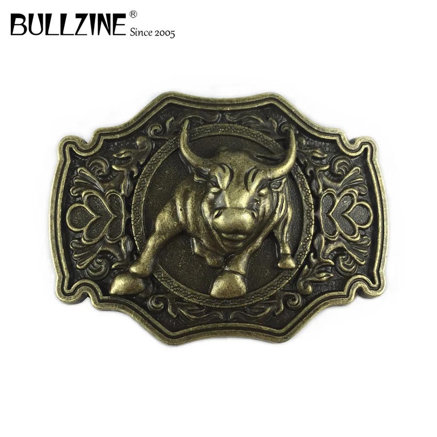 The Bullzine горячая Распродажа western bull ox мужской ремень с пряжкой 3 цвета FP-03707 подходит для 4 см Ширина ремня - Цвет: antique brass