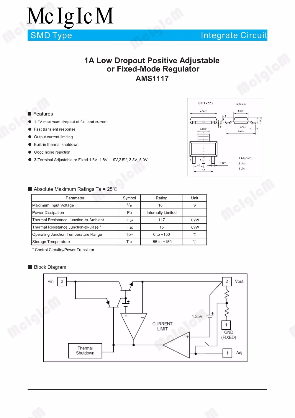 MCIGICM 100 шт. AMS1117-5.0 СОТ-223 5V линейный регулятор LM1117