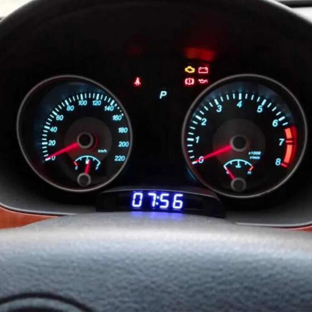 Автомобильные электронные настольные часы, 2 цвета, 12 В, светодиодный, новинка, многофункциональные, светящиеся, цифровые, автомобильные настольные часы, вольтметр, термометр, время