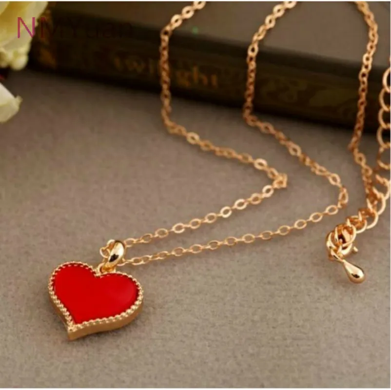 fashion Hot New Gossip Girl Serena Red Hearts With Love Necklace Clavicle Chain Models Clover Wholesales