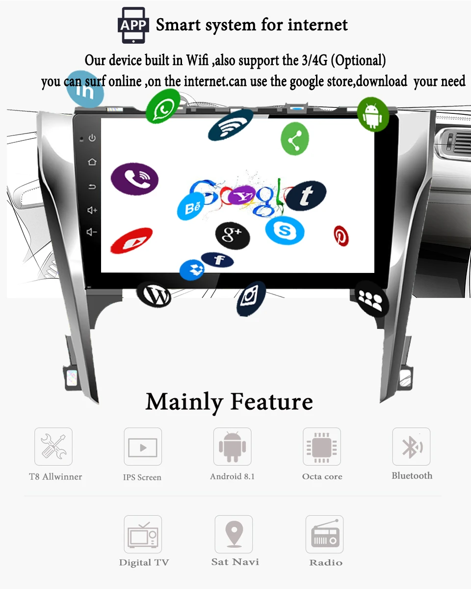 Best Android 9.1 Octa Core 10.1" Car DVD Player For Toyota Camry 2012-2014 GPS Navi Support dab+USB IPS Screen Radio LTE 4G Head Unit 5