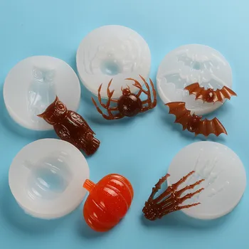 

6PCS Halloween Molds Fondant Cream Chocolate Silicone Molds Hand Skeleton Spider Bats Pumpkin Owls Clay For Kitchen Baking