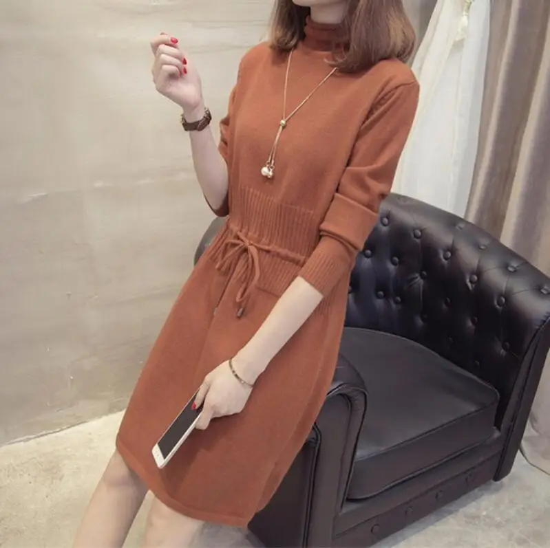

2019 New Spring dress knitted dress Women Long sweater dress vestido