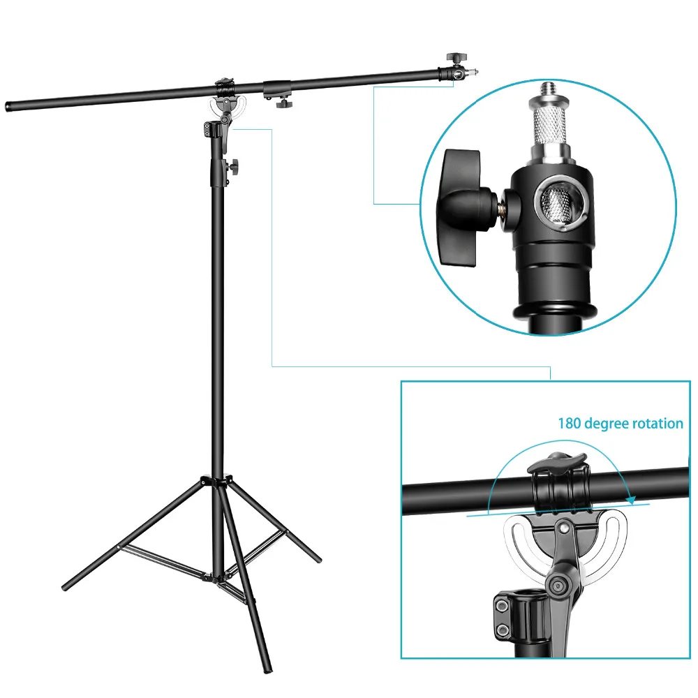  Neewer Photo Studio 2-in-1 Light Stand 48.4-151.5 inches Adjustable Height with 85-inch Boom Arm an