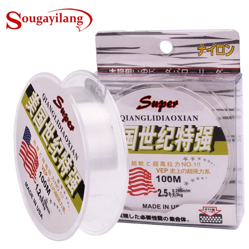 Sougayilang ligne De pêche Super forte 100m 100% Nylon Transparent fluorocarbone ligne De pêche carpe ligne De pêche matériel De Pesca