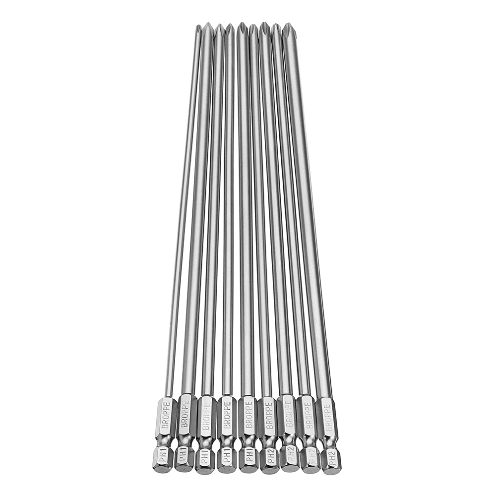 Broppe 9 шт. 1/4 &quot1/4 мм PH1 PH2 Phillips магнитные длинные биты с шестигранной головкой