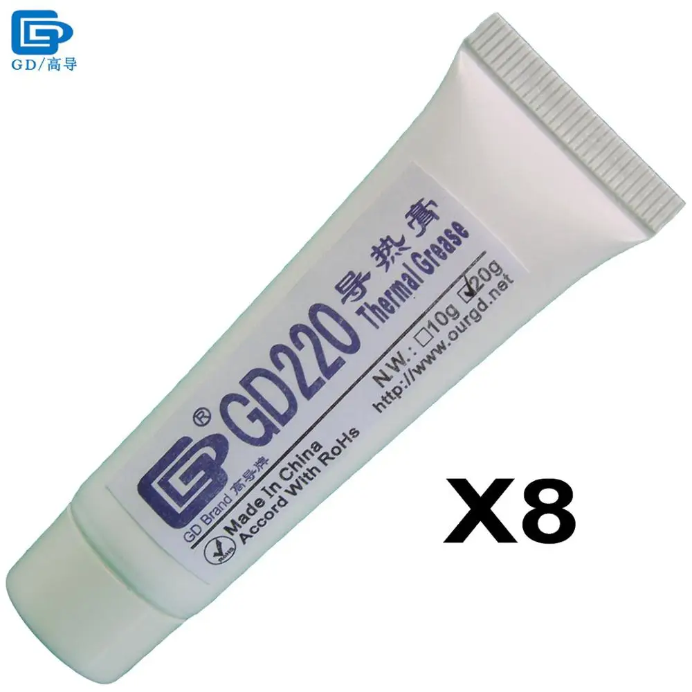 

GD Brand Thermal Conductive Paste Grease Compound Silicone GD220 Cooler Heatsink Plaster 8 Pieces Net Weight 20 Grams Gray ST20