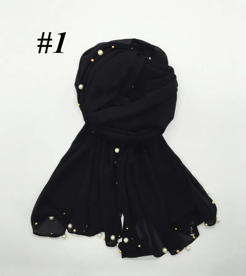 Новое поступление, шифоновый шарф с пузырьками, шарфы, жемчуг, бисер, хиджаб для мусульманок, повязки на голову, шали, модный платок, 22 цвета, mulffer - Цвет: color 1