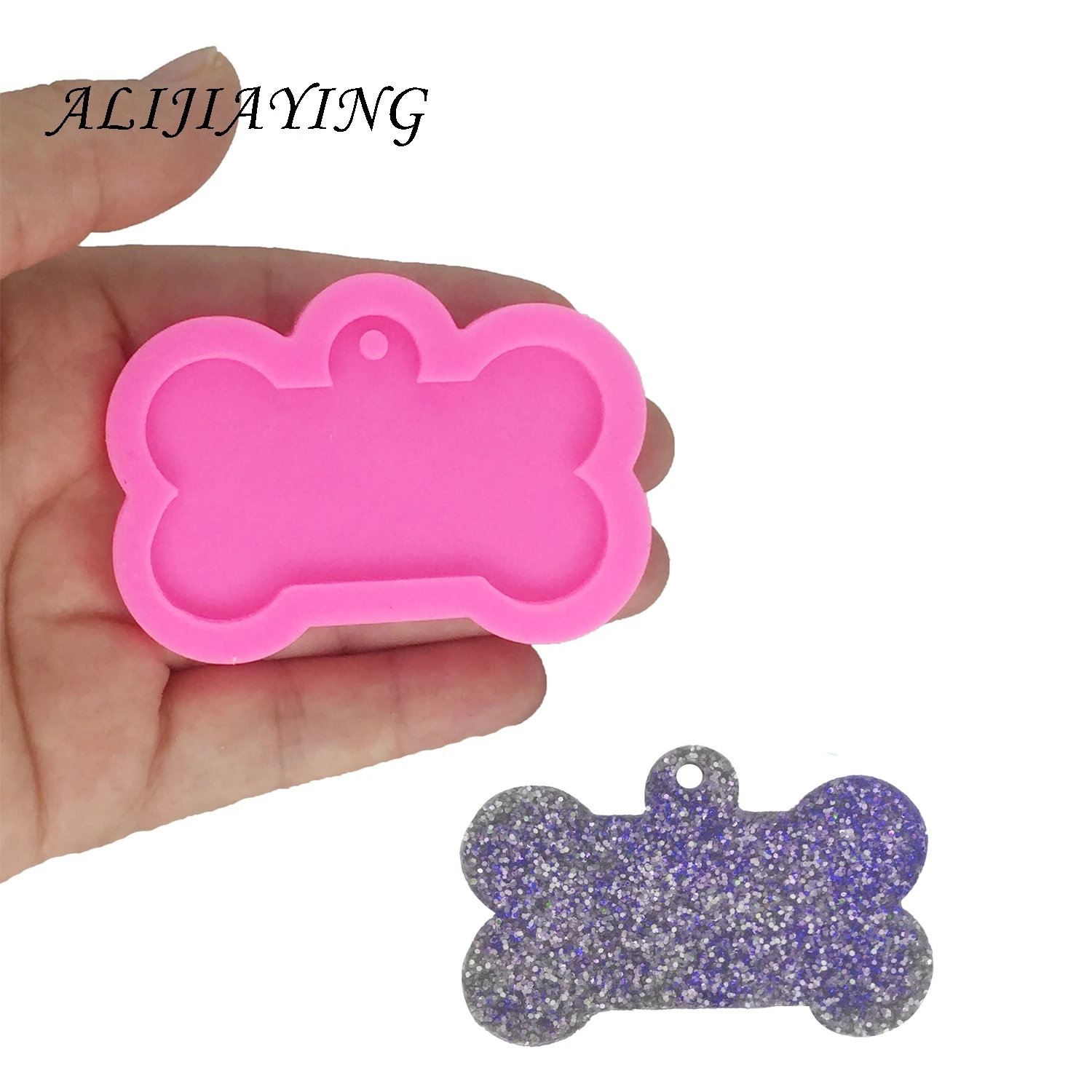 DIY Shiny Dog bone shape silicone mold for keychains with a hole resin jewelry molds for 3D crafts tools DY0061