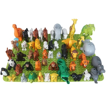 

50pcs/lot Animal Zoo Big Building Blocks Enlighten Child Toys Lion Giraffe Dinosaur with Duplos large DIY Bricks Kid Gift