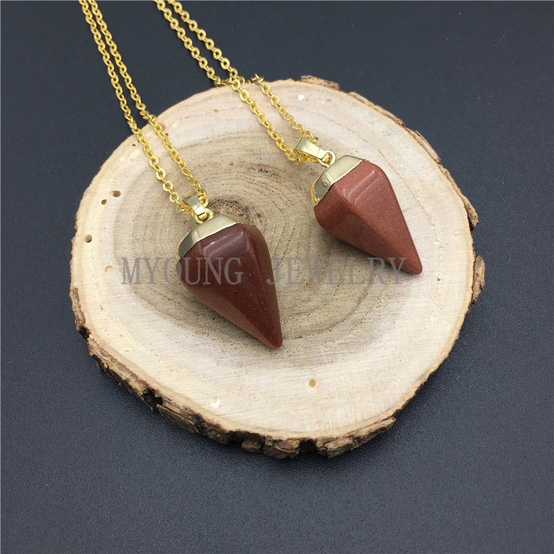 My0937 Petite Gold Sand Pendulum Pendant Point Gold Chain Necklace (2)