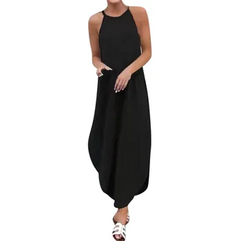 

2019 MAXIORILL New Women's Summer Fashion Round Neck Solid Color Dovetail Sling Dress платье Wholesale T3