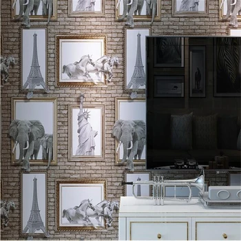 

Beibehang 3d Wallpaper American Stereo Photo Frame Elephant Eiffel Brick Wallpaper Background Living Room Bedroom Wallpaper 3d