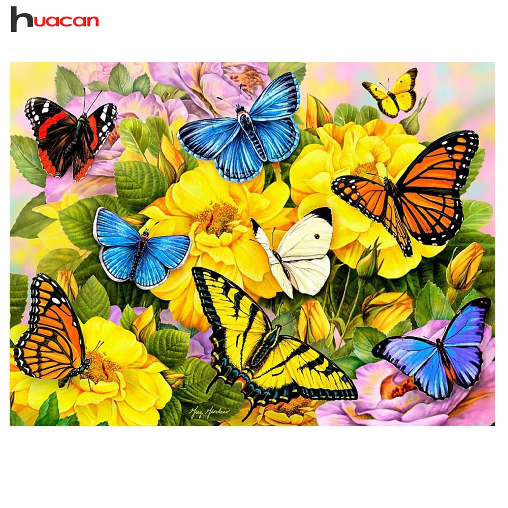 

Huacan Diamond Embroidery Full Square Flowers Pattern Diamond Mosaic Rhinestones Butterflies New Year Decoration Children Gift