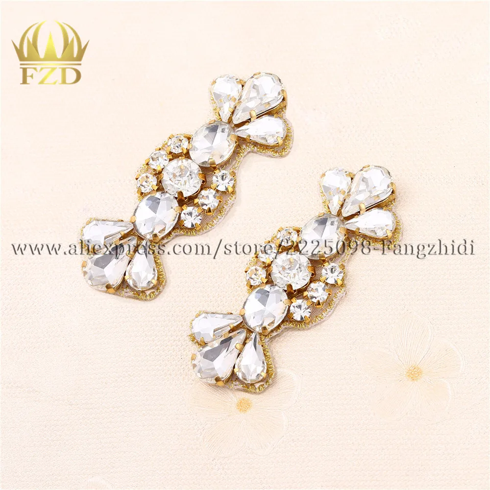 FZD 1 Pair Bridal Wedding Beaded Crystal Rhinestones Applique For Shoes Decor Beading Glass Trimming Waistband Patch | Дом и сад