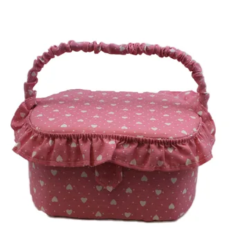 

Sewing pink with whites hearts 8x16x12 cm