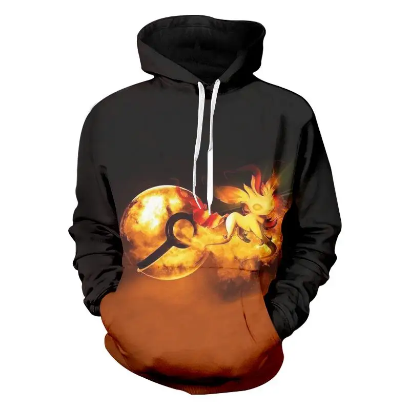 Pokemon Go Mens Hoodies Sweatshirts 3D Print Hip Hop Anime Pikachu O Neck Long Sleeve Fashion