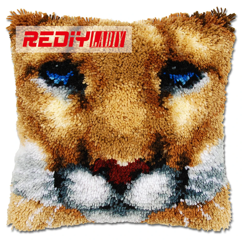 Rediy Ladiyラッチフッククッションキット動物ライオン顔ソファ枕かぎ針糸キット刺繍事前印刷されたカラーキャンバス Kits For Embroidery Kit Kitskit Crochet Aliexpress