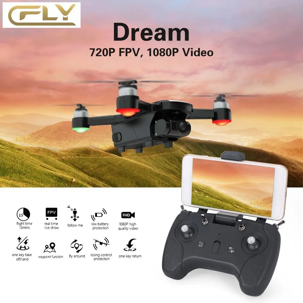 

C-FLY Dream 5G Altitude Hold Drone GPS Optical Flow Positioning Follow Me RC Quadcopter with 720P HD Camera One Key Return
