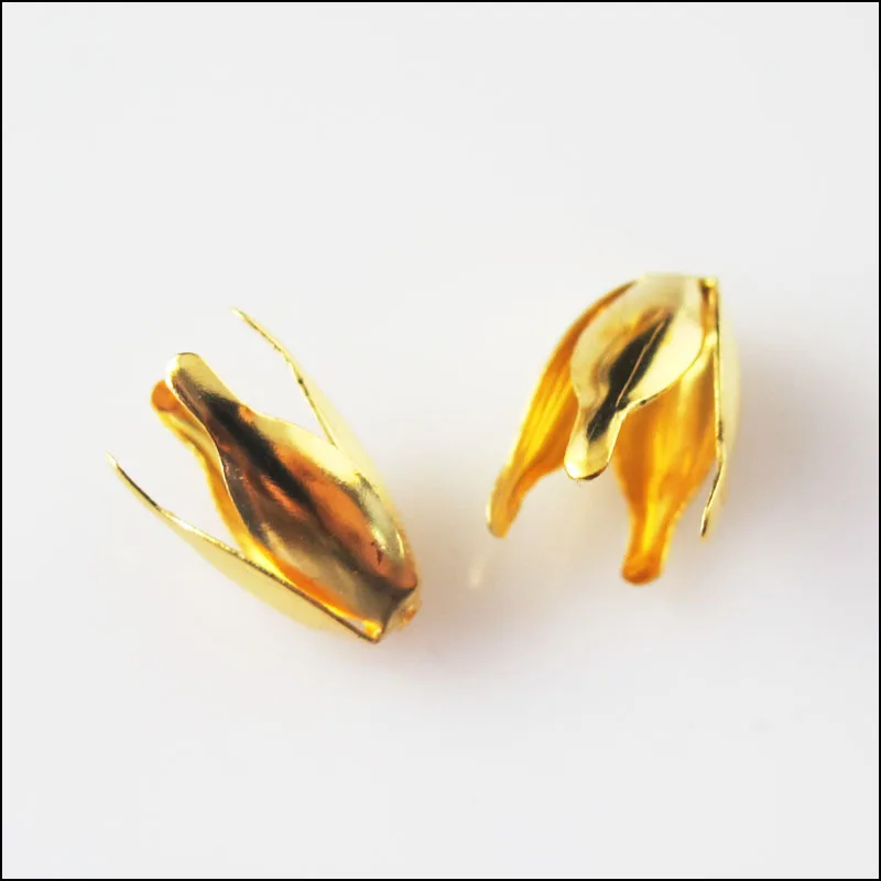 

50Pcs Gold Color Smooth Flower Beads End Caps Connectors 7x14mm