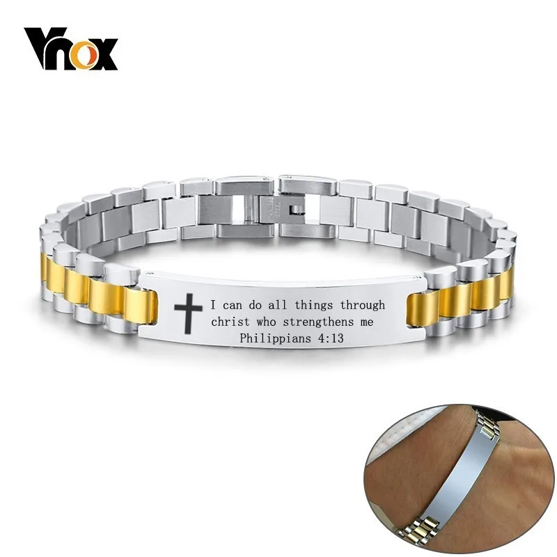 

Vnox Mens Cross Bracelet Religious ID Chain Bangle with Bible Verse Christian Gifts for Church Personalized Custom Jewelry