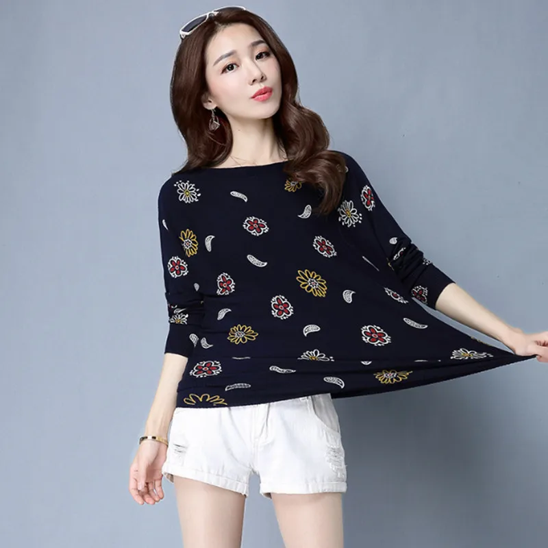 

New Korean version of the large size pullover knit bottoming shirt fashion cartoon jacquard sweater female O Neck Long Sleeve