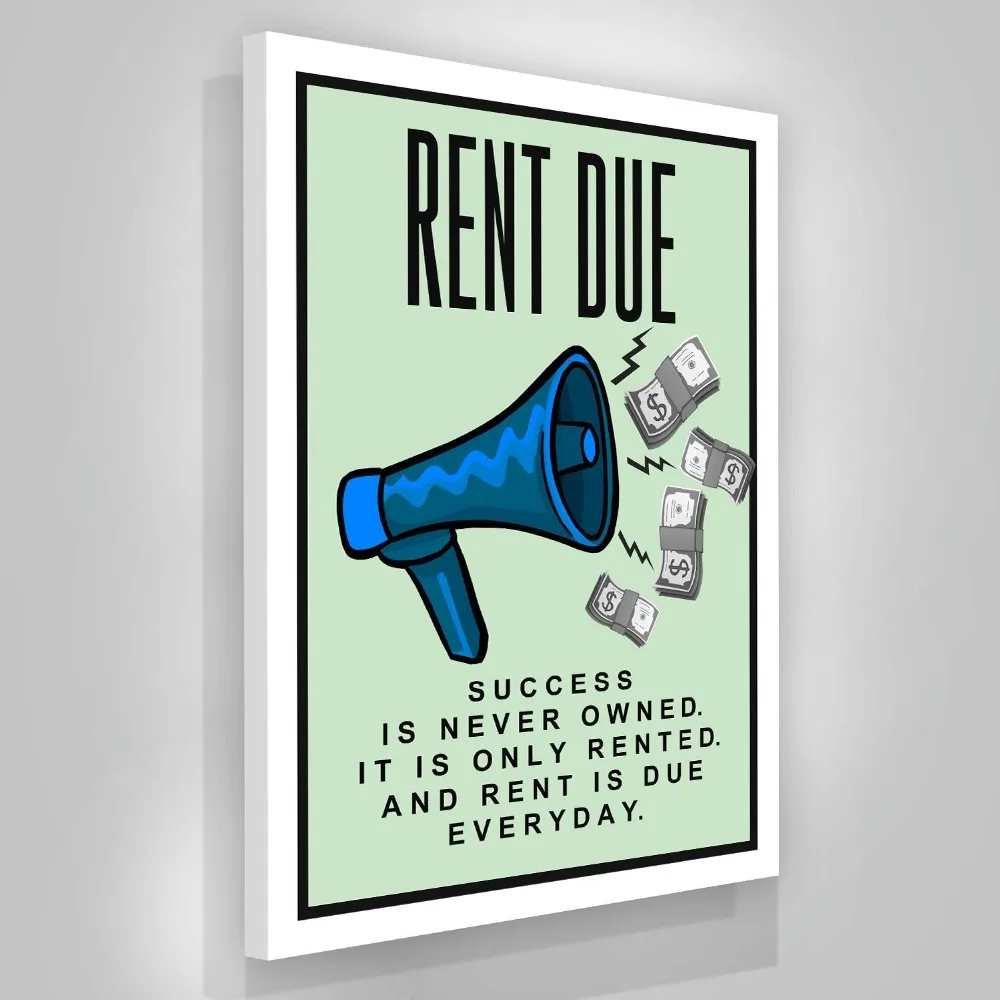 1 Piece printed Painting RENT DUE Framed Canvas Wall Artin Painting