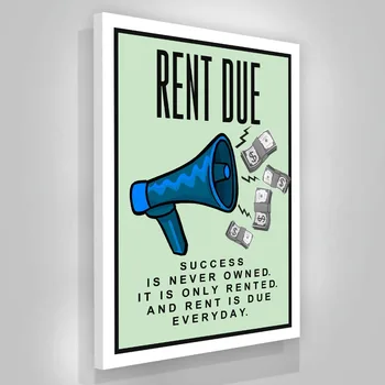 

1 Piece printed Painting RENT DUE Framed Canvas Wall Art