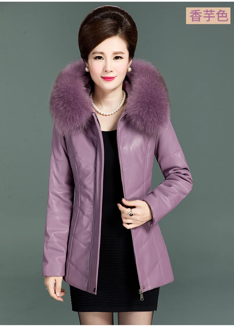 Leather Jacket Women Fur Collar Middle Age Women Coats And Jackets Leather Coats Women Winter Jacket Long 2018 New LZ987  (17)
