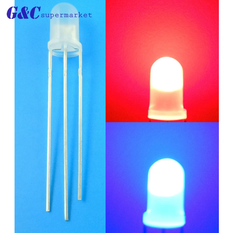 

100PCS F5 LED Diodes Light 3Pin Common Anode/Cathode Milk White 5mm Round Dual colour Red-Green Red-Blue Kit
