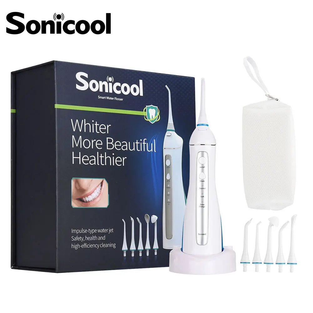 

Ship From RU Sonicool Oral Irrigator Rechargeable Dental Cordless Water Flosser Teeth Shower 220ml Water Tank IPX-7 Waterproof