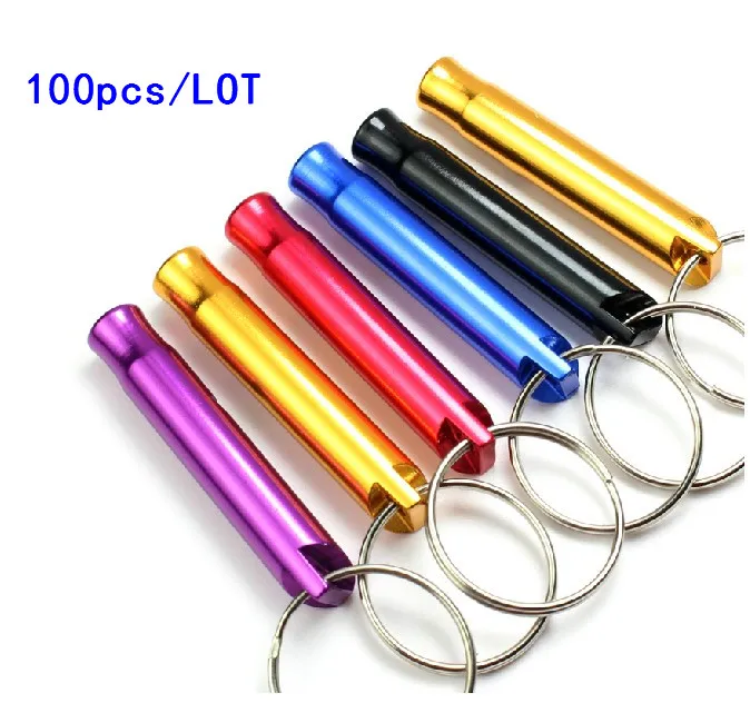 

100pcs/LOT Aluminum anodic oxidation treatment Lifesaving Whistle Everyone individually packed can laser print Logo