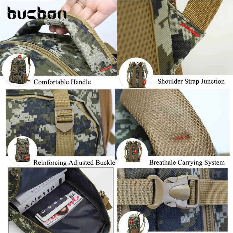  Bucbon Camo Tactical Backpack Military Army Mochila 50L Waterproof Hiking Hunting Backpack Tourist 