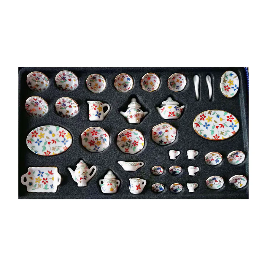 

Lots 36pcs Dollhouse Miniature Dining Ware Porcelain Tea Set Dish Cup Plate Flower DC011