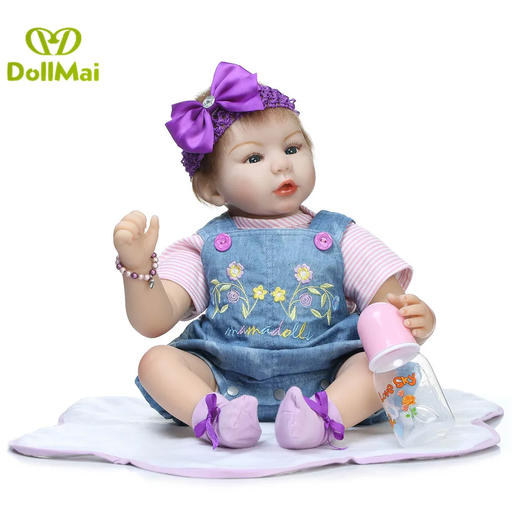 

Reborn silicone baby dolls 22" 55cmCowboy strap girl newborn baby alive doll child bebe gift reborn bonecas