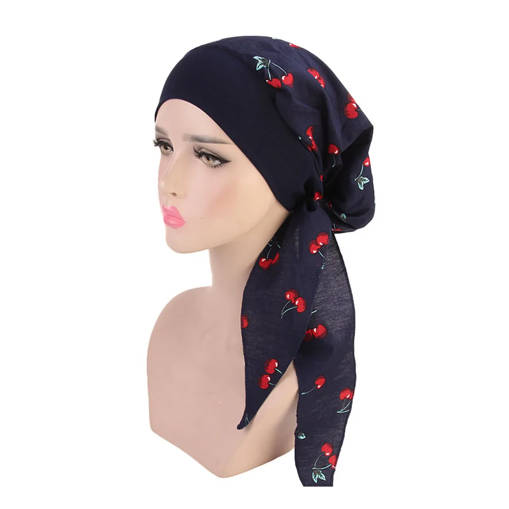Женский модный шарф для выпадения волос, обертывание от рака, химиотерапия, разноцветный эластичный мусульманский тюрбан, крышка, аксессуары для волос, регулируемые - Цвет: Тёмно-синий