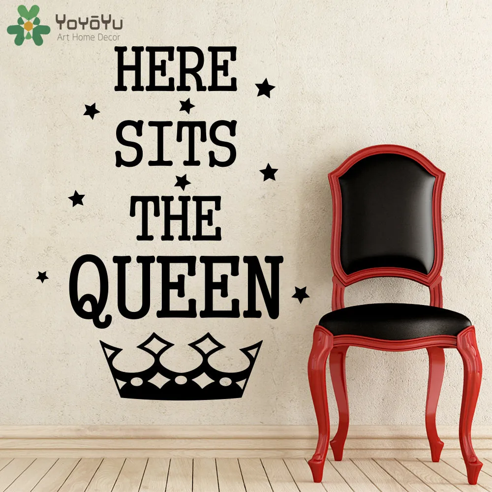 

Crown Pattern Wall Stickers Quotes Here Sits The Queen Girls Room Wall Decal Removable Interior Art Mural Home Decor DIY SY296