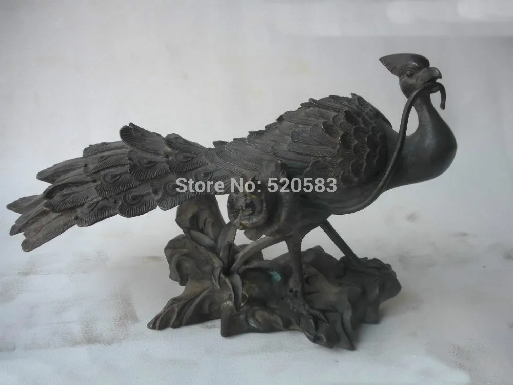 

free Chinese Absolute Pure Bronze Peacock mouth Diao Lucky flowers Animal Statue fast