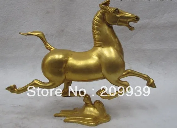 

00739 Chinese 100% Pure Bronze 24K Gold Gild famous Horse riding Chebi horse Statue