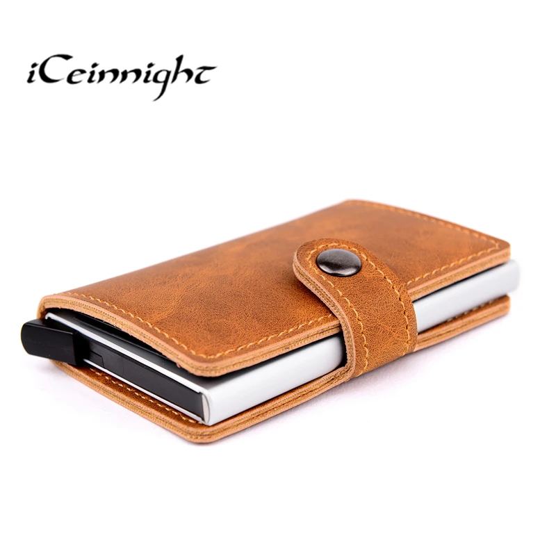  iCeinnight RFID Blocking wallet Protect your card safe credit card holder Aluminum leather mini wallet case passport cover clip 