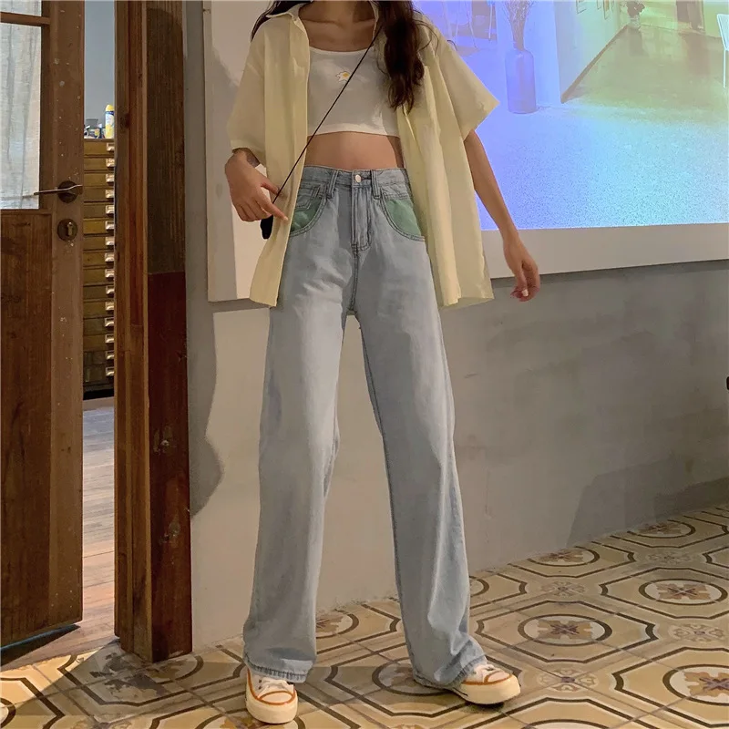 

2019 New Women's Spring Summer Retro Straight Jeans Pants Ladies High Waist Cowboy Trousers Thin Section S-L