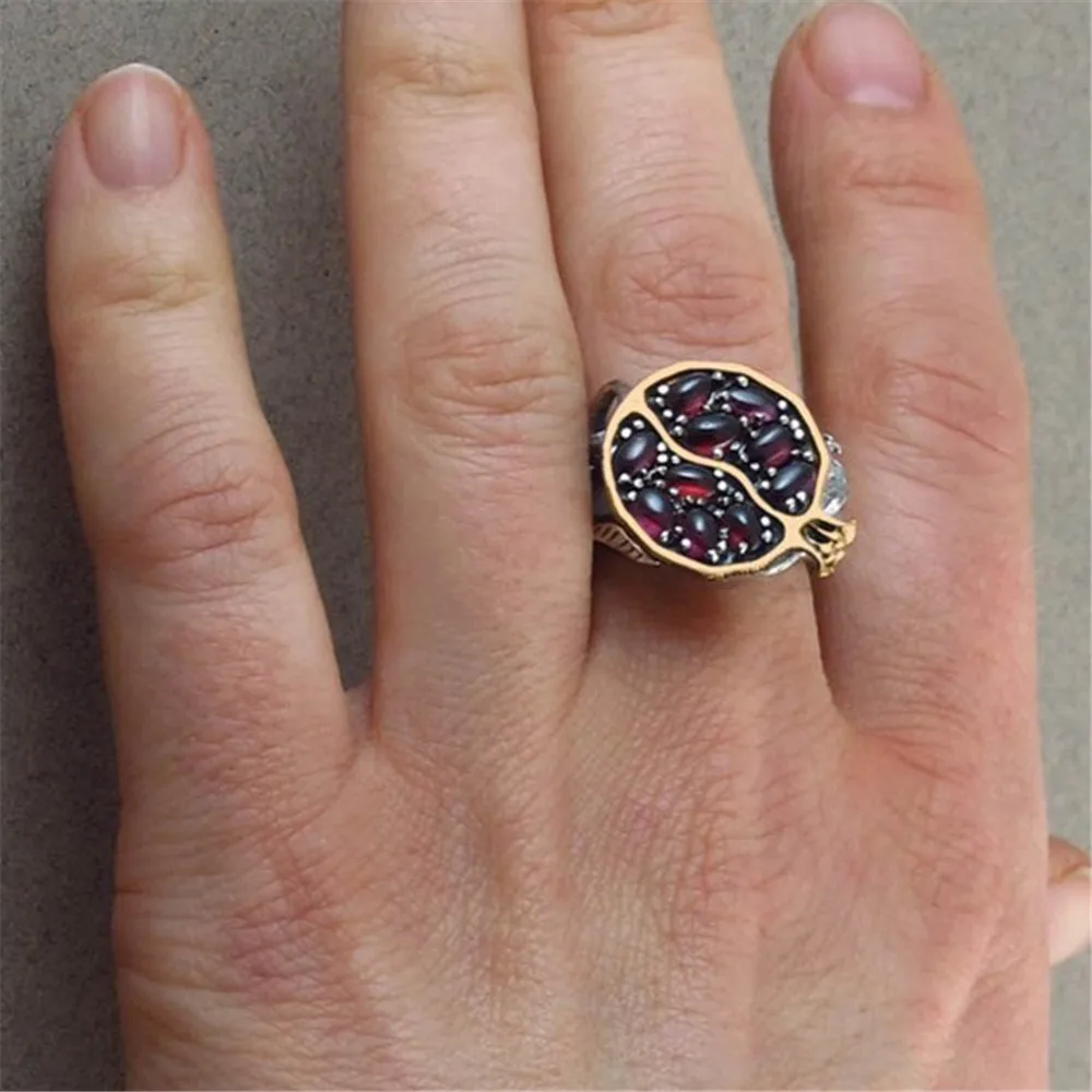 

Trendy Natural Red Garnet Ring for Women Charm Pomegranate Crystal Rings Wedding Engagement Jewelry S4