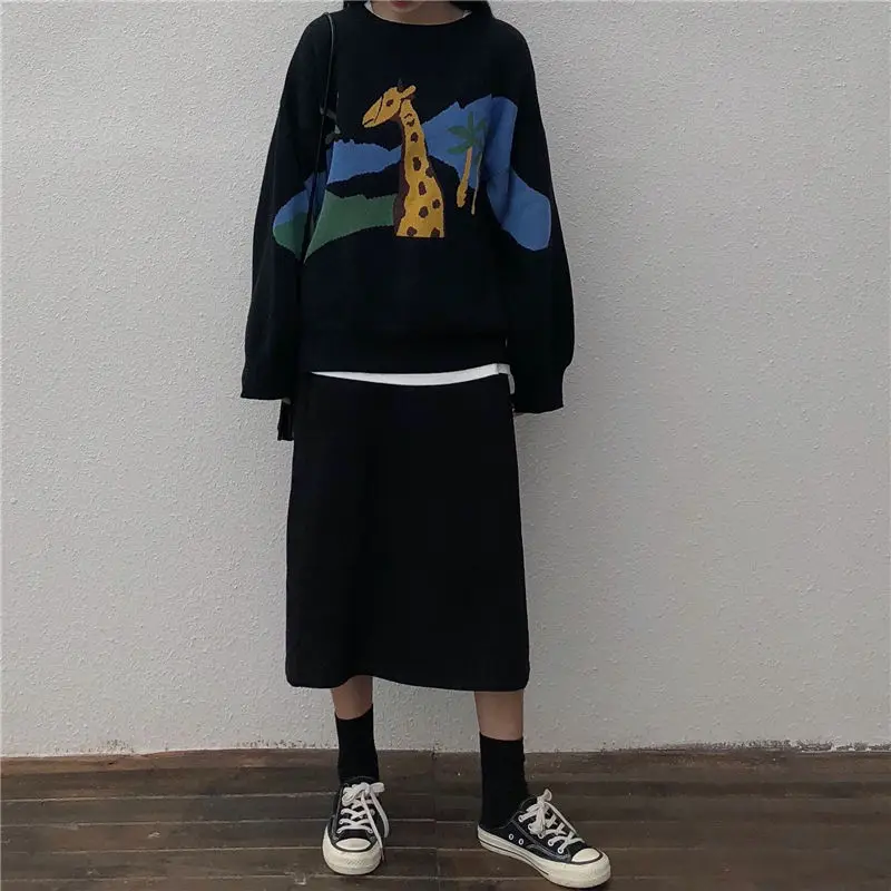 

Hzirip Knitted Sweater 2018 Autumn Winter Pullover Female Fashion Preppy Style Tops Wild Warm Loose Animal Casual Clothing Full