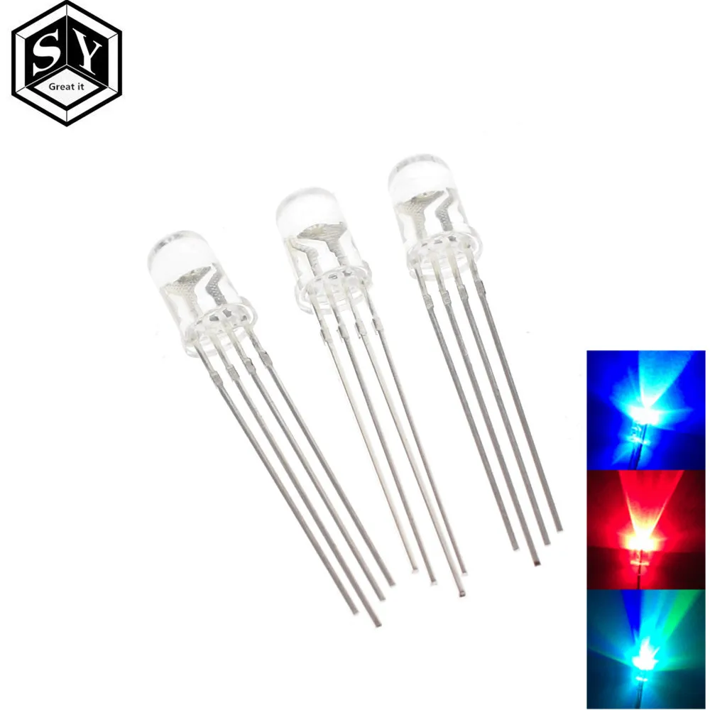 

10PCS Great IT 5mm RGB LED Common Cathode Tri-Color Emitting Diodes f5 RGB Diffused