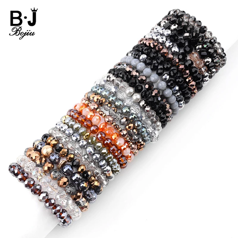 

BOJIU 26 Colors Elastic Faceted Crystal Beads Bracelets For Women Gold Silver Black White Purple Yelllow Clear AB Bracelet BC282