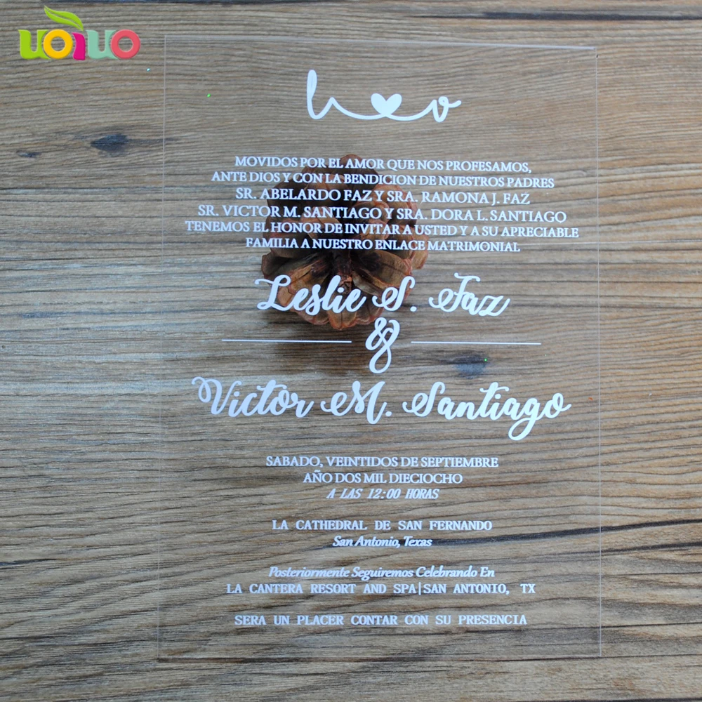  Beautiful clear wedding acrylic card personalize size laser cut invitation card with white words pr - 32914465691