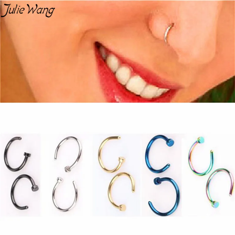 Julie Wang 5 шт. титановое стальное кольцо для носа оптовая продажа пять цветов