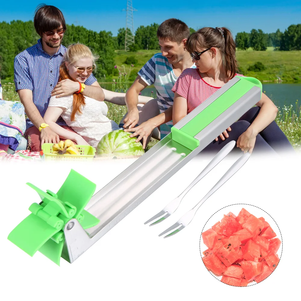 

Outdoor Watermelon Slicer Cutter Tongs Corer Fruit Melon Stainless Steel Tools Watermelon Cut Refreshing Watermelon Cubes