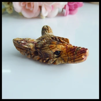 

Carved Multi-color Picasso Jasper Wolf Head Pendant,Semiprecious pendant jewelry,40x28x12mm,11.9g