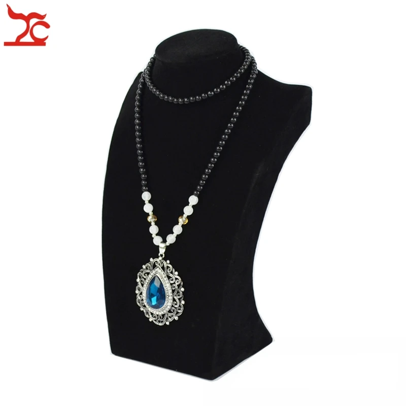 Black Velvet Large Mannequin Jewelry Display Stand Wood Necklace Holder